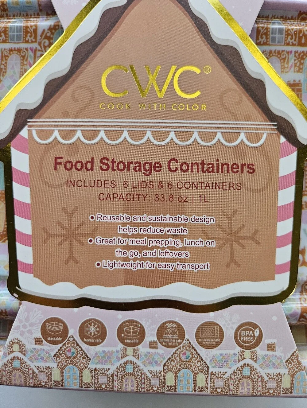 Cook With Color 6 clear plastic container 12 piece colorful lid gingerbread set